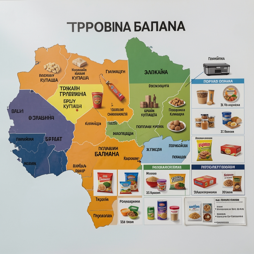 Визуелизација тржишне карте е-трговине Балкана са статистикама о броју онлајн купаца, расту тржишта и популарним категоријама производа приказаним на инфографику