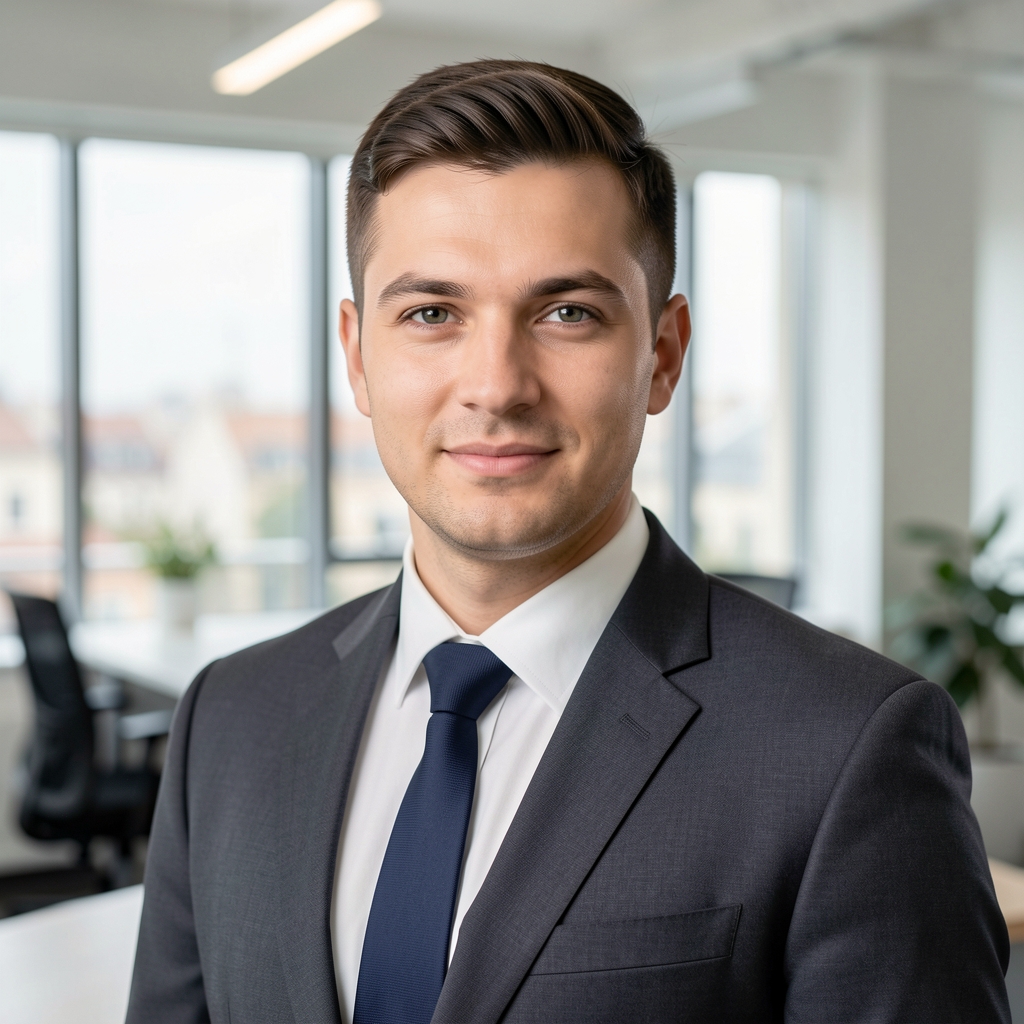 Стефан Николић, директор и суоснивач Ponder Analytics, мушкарац у пословном оделу у модерној канцеларији у Београду